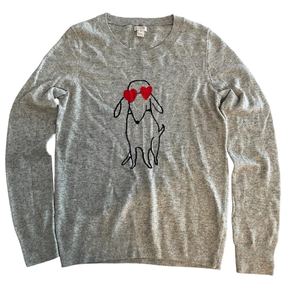 NEW J. Crew Dog With Heart Eyes Merino Wool Blend Intarsia Sweater Womens Medium - Picture 2 of 10